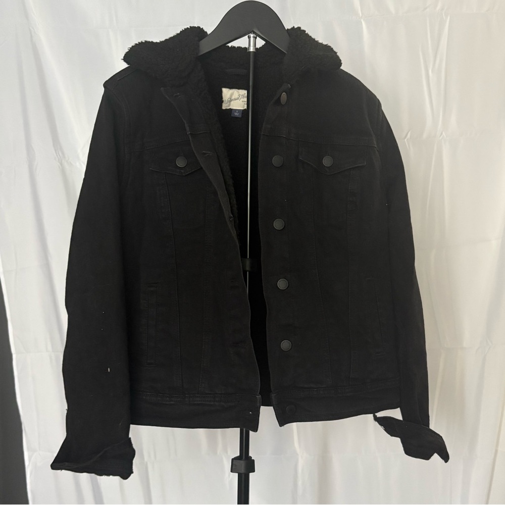 Black Denim Fleece Lined Jacket